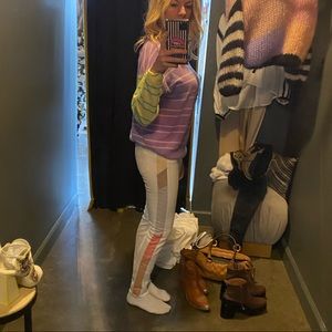 Frame skinny jeans with pastel runner on side. Size 25